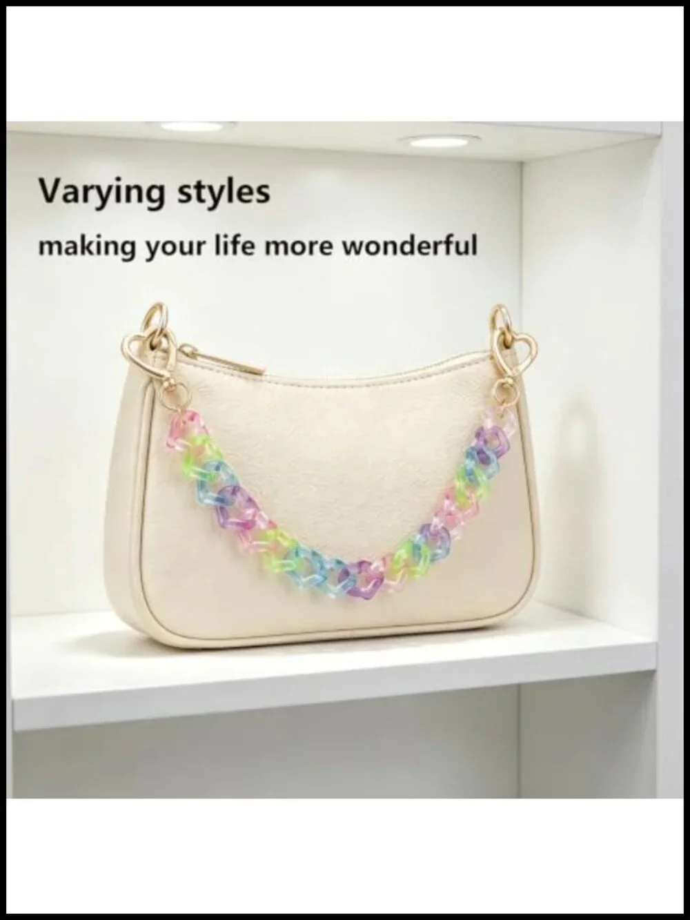 Acrylic Purse Chain Strap with Heart Bag Charm Detachable Extender